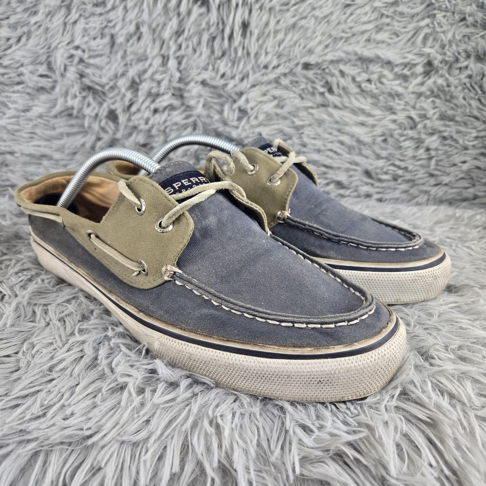Sperry Mens 11M Navy Olive‎ Canvas Two-Tone Boat Shoe Loafers 0561333